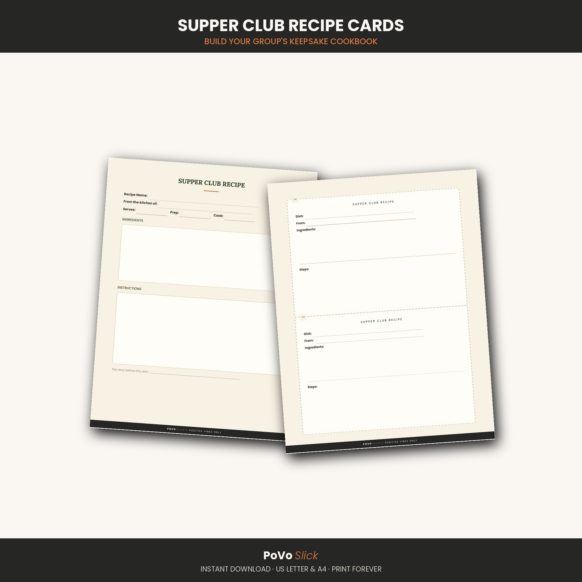 Printable Recipe Cards — Build Your Supper Club Cookbook (PDF)